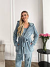 Жіночий домашній МАХРОВИЙ костюм 3в1 Штани+топ+жакет СІРО-БЛАКИТНИЙ 1633, фото 2