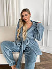 Жіночий домашній МАХРОВИЙ костюм 3в1 Штани+топ+жакет СІРО-БЛАКИТНИЙ 1633, фото 8