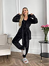 Жіночий домашній МАХРОВИЙ костюм 3в1 Штани+топ+жакет ЧОРНИЙ 1633, фото 3