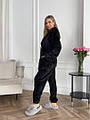Жіночий домашній МАХРОВИЙ костюм 3в1 Штани+топ+жакет ЧОРНИЙ 1633, фото 4