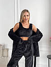 Жіночий домашній МАХРОВИЙ костюм 3в1 Штани+топ+жакет ЧОРНИЙ 1633, фото 6