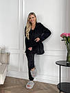 Жіночий домашній МАХРОВИЙ костюм 3в1 Штани+топ+жакет ЧОРНИЙ 1633, фото 7
