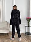 Жіночий домашній МАХРОВИЙ костюм 3в1 Штани+топ+жакет ЧОРНИЙ 1633, фото 9