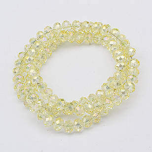 Бусини, Скло АВ, Гранені, Рондель, Жовто-бежевий, 6х4мм, Отвір 1мм, ~ 100шт/46см/нитка, 1 нить