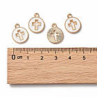 Підвіски Плоскі Круглі Хрест, Сплав і Емаль, Біла емаль, Світле Золото, 15х12х1.5 мм, Отвір 1.6 мм, 20 шт, фото 4