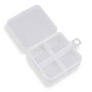 Контейнер для Бусин, Пластик, Безбарвний, Квадрат, Розмір: 7.3х6.9х2.4см, 4 відсіки, 3.2х3см, 1 шт