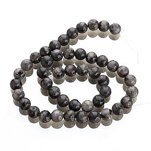 Бусини Натуральний Лабрадорит, На нитях, Круглі, Колір: Чорно-сірий, Розмір: 8~9 мм, Отвір 1 мм, 1 нить