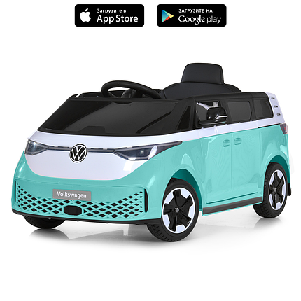 Електромобіль Volkswagen дитячий (2 мотори по 35W, 1 акум. 12V7-9AH, EVA, музика, світло) Bambi M 6281EBLR-15 Бірюзовий, фото 2