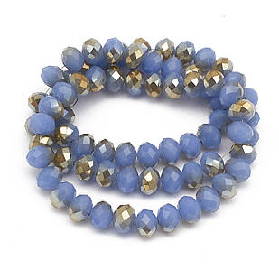 Бусини Скло, під Нефрит, Напівпокриття, Грані, Рондель, Синій, 8х5мм, Відв. 1 мм, ~ 72 шт./36 см/нитка, 1 нить