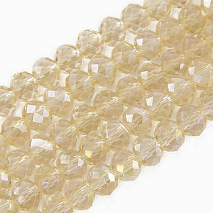 Бусини Скло, АВ-Квіт, Гранені, Рондель, Бежевий, 6х4мм, Відв-тіє: 1 мм, ~100 шт./46 см/нитка, 1 нить