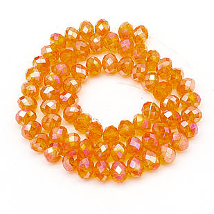 Бусини Скло, АВ-Квіт, Гранні, Рондель, Жовтогарячий, 8х5 мм, Відв-тіє: 1 мм, ~70шт/42см/нитка, 1 нить