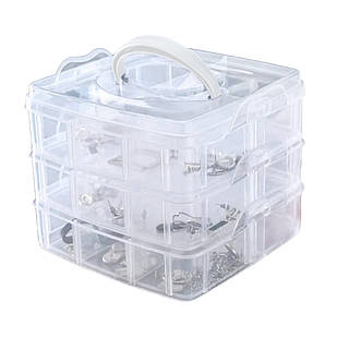 Контейнер для Бісера та Бусин, Пластик, 18 відсіків, Безбарвний, Прямокутний, Розмір: 15.5x16x13см, Відсік