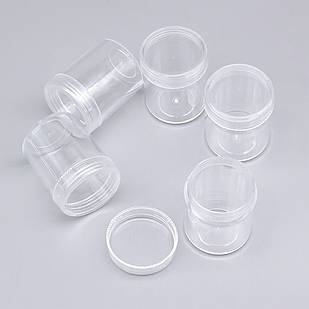 Контейнер для Бісера, для Бусин, для дрібниць, Круглий, Пластик, Безбарвний, 3.9x5 см, Об'єм 20 мл, (5 шт.)