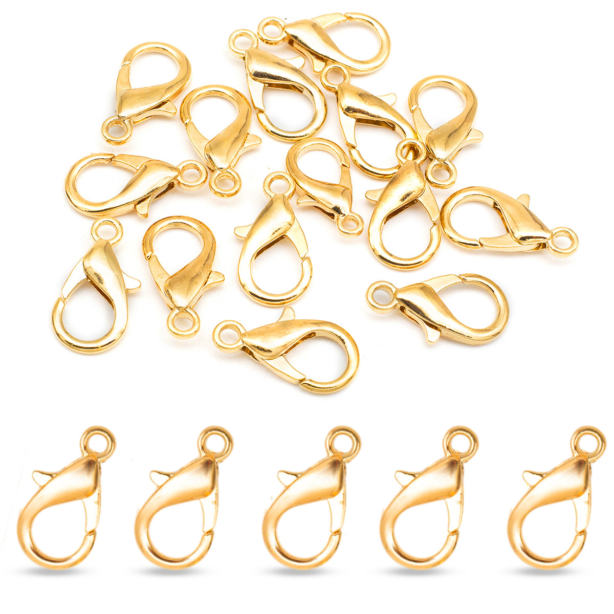 Застібка Карабін-Лобстер, Метал, Колір: Золото, Розмір: 21х12мм, Отвір 2 мм, 20 шт, фото 1