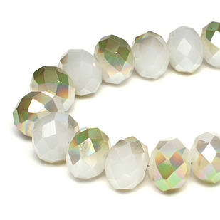 Бусини Скло, під Нефрит, Напівпокриття, Грані, Рондель, Світло-зелений, 8х5 мм 70 шт./42 см/нитка, 1 нить