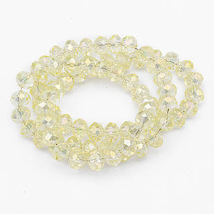 Бусини Скло, АВ-Квіт, Гранені, Рондель, Жовто-бежевий, 8х5мм, Відв. 1 мм, ~ 70 шт./42 см/нитка, 1 нить