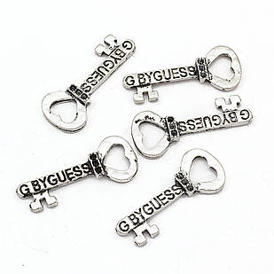 Кулон-Сеттинг, Ключ під стрази, Метал, Античне Срібло, 27х11х2мм, Відв. 2 мм, 5 шт