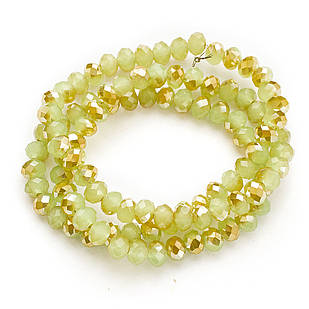 Бусини Скло, під Нефрит, Напівпокриття, Грані, Рондель, Хакі, 6х4мм, Відв. 1 мм, ~ 100 шт./40 см/нитка, 1 нить