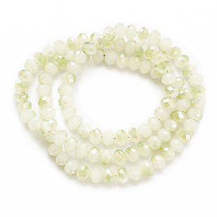 Бусини Скло, під Нефрит, Напівпокриття, Грані, Рондель, Світло-зелений, 6х4мм, ~ 100 шт./40 см/нитка, 1 нить