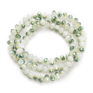 Бусини Скло, під Нефрит, Напівпокриття, Грані, Рондель, Зелений, 6х4мм, Відв. 1 мм, ~ 100 шт./40 см/нитка