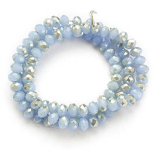 Бусини Скло, під Нефрит, Напівпокриття, Грані, Рондель, Блакитний Лайт, 6х4мм, ~ 100 шт./40 см/нитка, 1 нить