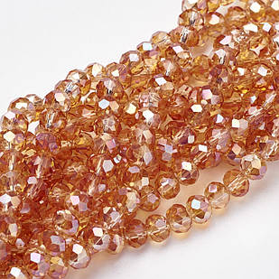 Бусини Скло, АВ-Квіт, Гранені, Рондель, Жовтогарячий, 6х4мм, Відв. 1 мм, ~ 100 шт./40 см/нитка, 1 нить