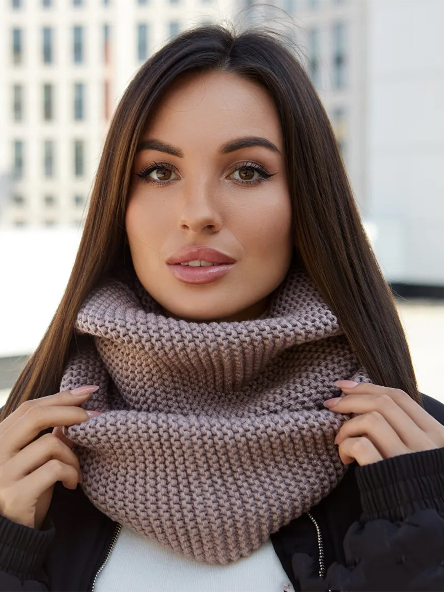Теплий стильний зимовий в'язаний хомут, капучіно, фото 1