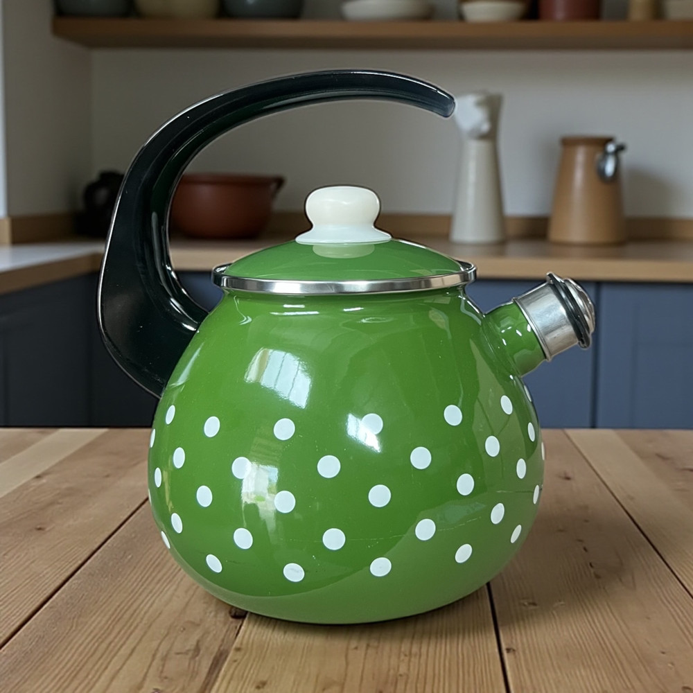 Чайник емальований із свистком 2.5л Полька зелена 2711 Idilia