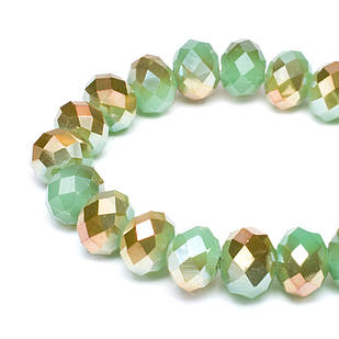 Бусини Скло, під Нефрит, Напівпокриття, Грані, Рондель, Хакі, 8х5мм, Відв. 1 мм, ~ 100 шт./40 см/нитка, 1 нить