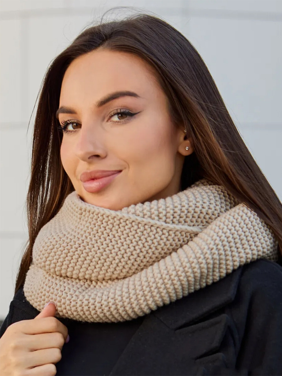 Теплий стильний зимовий в'язаний хомут, бежевий, фото 1