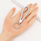 Основа для Брелоків, Шнур шкіряний, Колір: Срібло, Розмір: 115-125x15.5мм, Кільце: 30x2мм, Провід: 6-7мм, 5 шт, фото 2