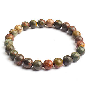 Браслет із Бусин Натуральна Поліхромна Яшма Пікассо, Еластичний, 5.5-6 см, Бусіна 8 мм, ок 20-23 шт./браслет