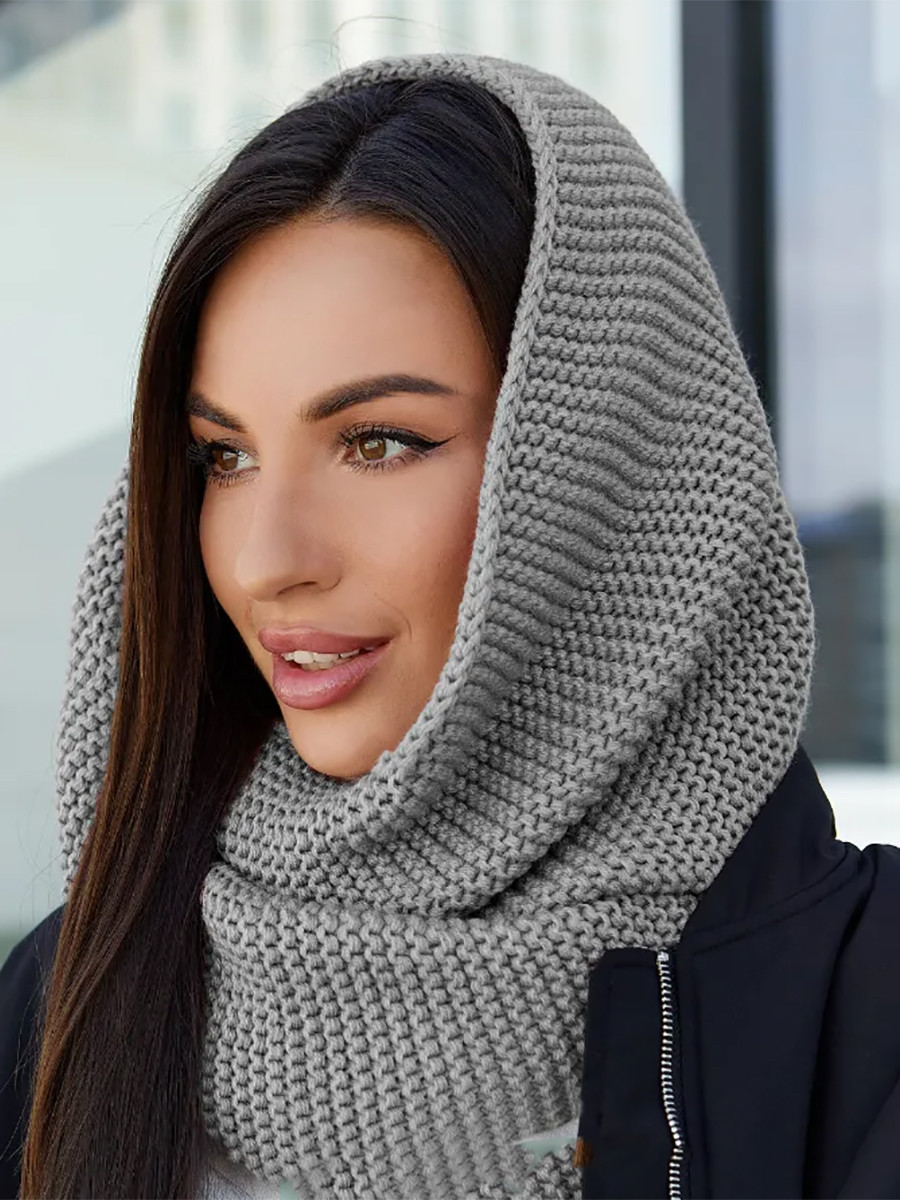 Теплий стильний зимовий в'язаний хомут, сірий, фото 1
