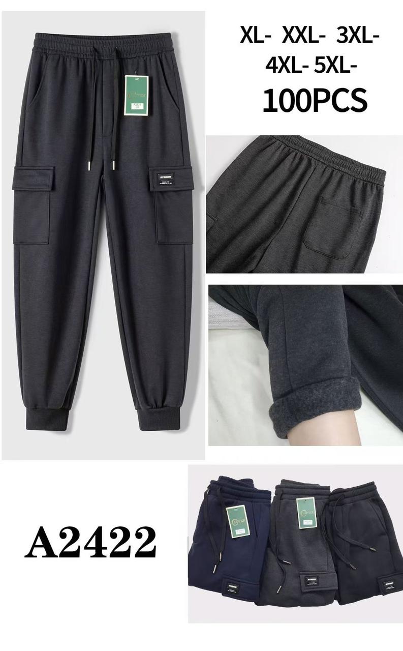 Чоловічі спортивні штани з накладною кишенею під манжет на флісі норма, фото 1