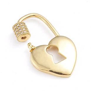 Карабін Латунь і Фіанити, Замок, Покриття Золото 18К, Розмір: 28x16.5x2мм, (1шт)