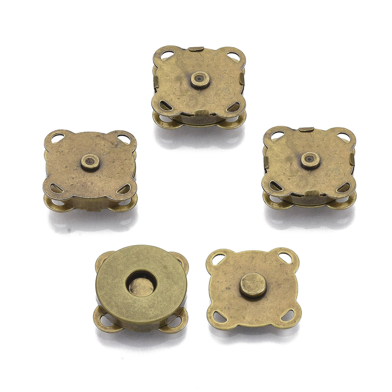 Застібка Кнопка, для сумки/Кошелька, Залізо, Розмір: 19х19х7мм, Колір: Бронза, Відв 1.5х2мм, (4 шт.), фото 1