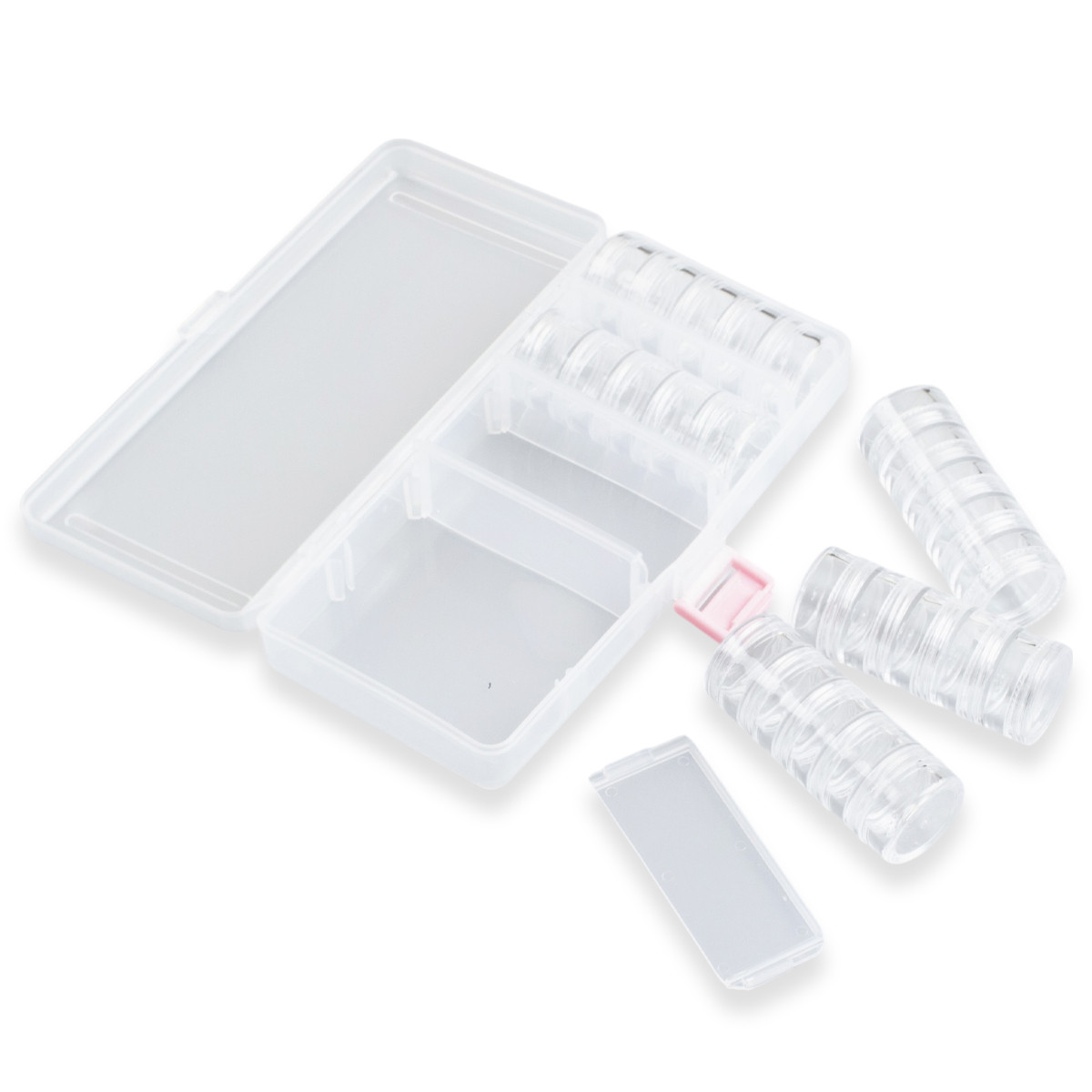 Контейнер для Бісера та Бусин, Пластик, Безбарвний, Прямокутний, 25 баночок/набір, Розмір: 19x8.5х3.5см, 1 шт, фото 1