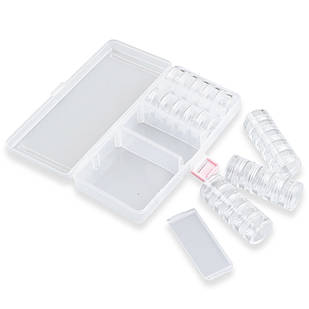 Контейнер для Бісера та Бусин, Пластик, Безбарвний, Прямокутний, 25 баночок/набір, Розмір: 19x8.5х3.5см, 1 шт