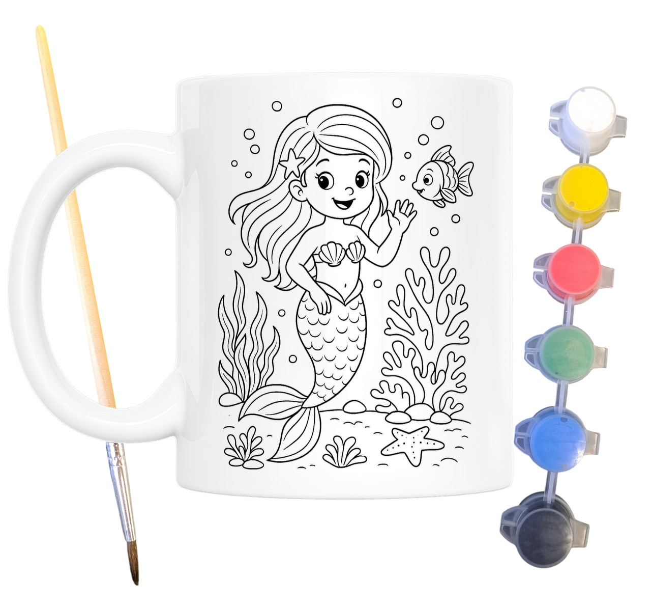 Набір для творчості кружка розмальовка Маленька Русалонька 330 мл біла (КР0125), фото 1