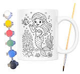 Набір для творчості кружка розмальовка Маленька Русалонька 330 мл біла (КР0125), фото 2