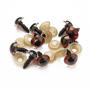 Око з фіксатором і Штифтом, для Іграшок, Круглі, Коричневий, 10 мм, (5 пар), 10 шт