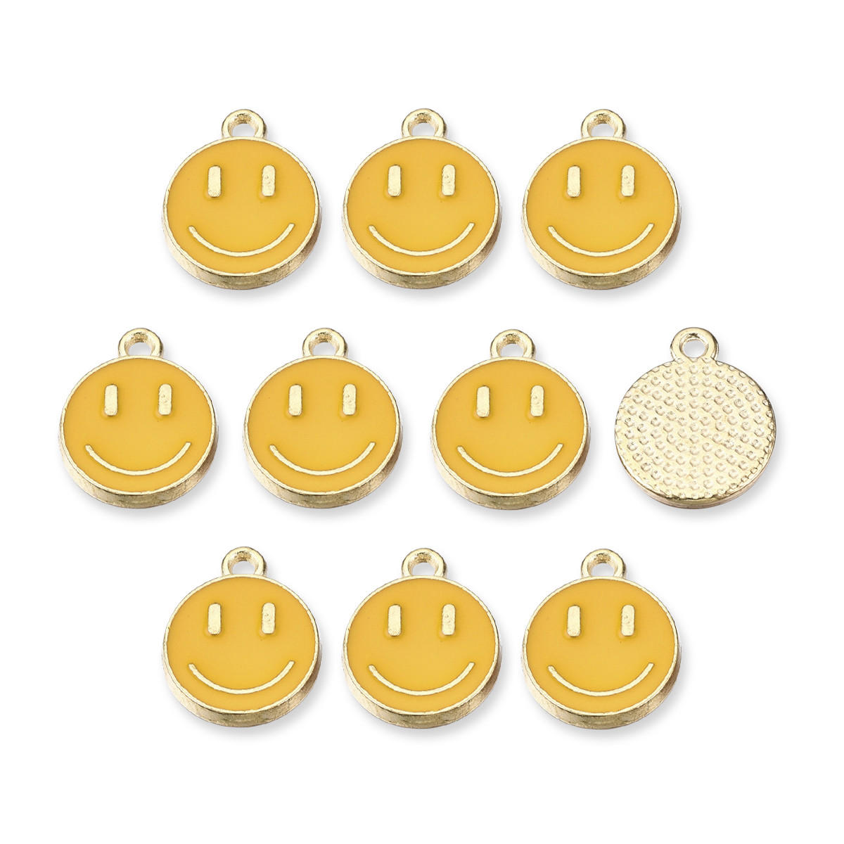 Підвіски Сплав і Емаль, Смайл, Колір: Золотий, Колір Метала: Світле Золото, Розмір: 14.5х12х1.5мм, 10 шт, фото 1