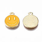 Підвіски Сплав і Емаль, Смайл, Колір: Золотий, Колір Метала: Світле Золото, Розмір: 14.5х12х1.5мм, 10 шт, фото 3