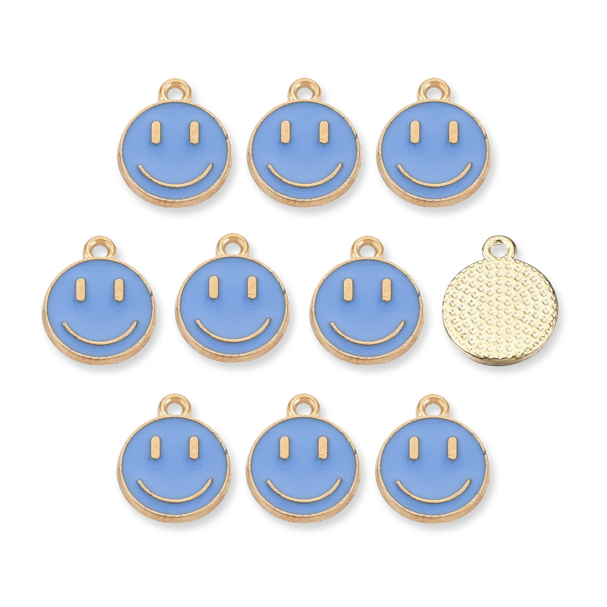 Підвіски Смайл, Сплав і Емаль, Колір: Королівський Синій, Колір Метала: Світле Золото, Розмір: 14.5х12х1.5мм, фото 1
