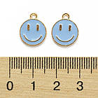 Підвіски Смайл, Сплав і Емаль, Колір: Королівський Синій, Колір Метала: Світле Золото, Розмір: 14.5х12х1.5мм, фото 4