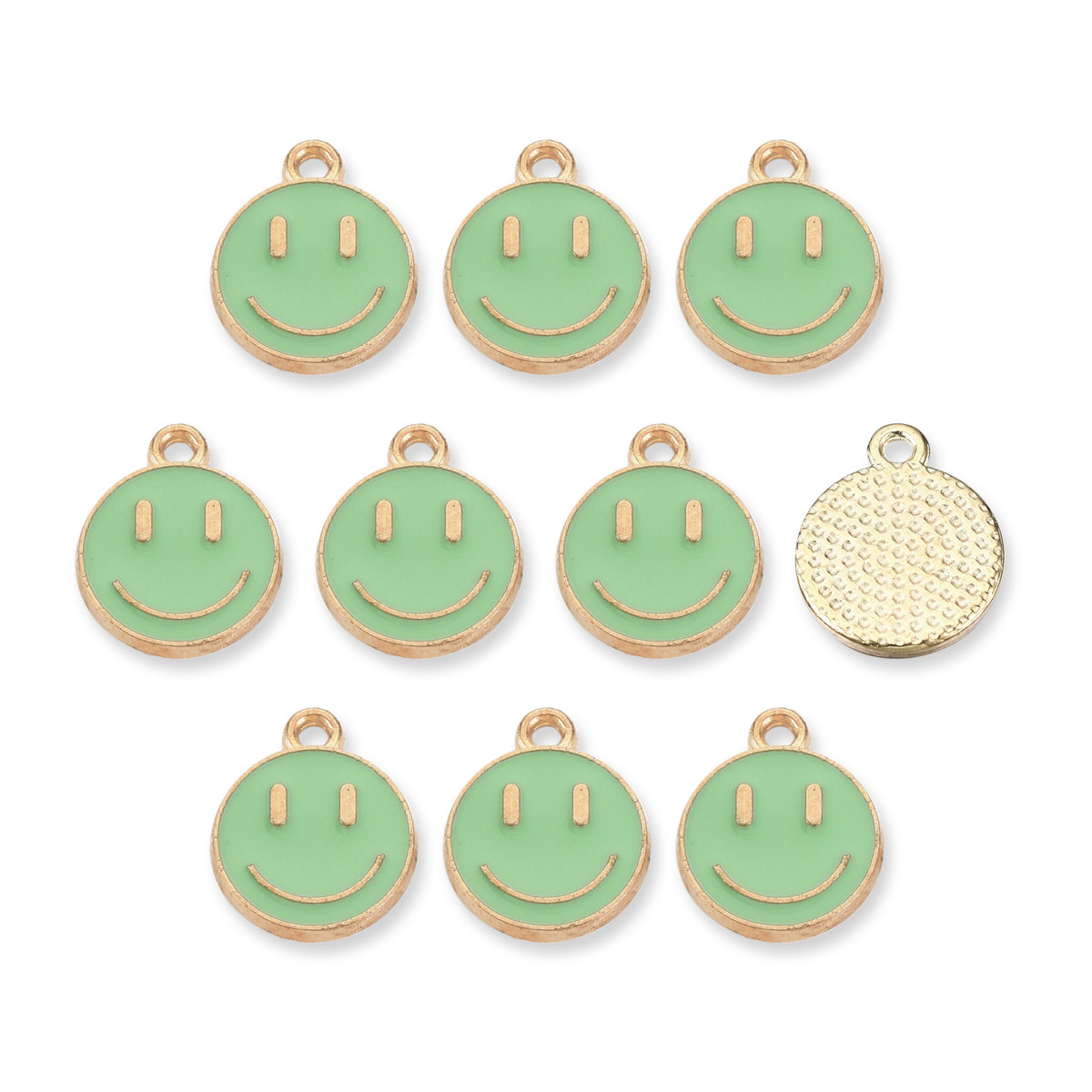 Підвіски Смайл, Сплав і Емаль, Колір: Світло-зелений, Колір Метала: Світле Золото, Розмір: 14.5х12х1.5мм, фото 1