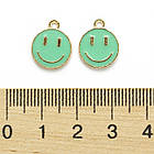 Підвіски Смайл, Сплав і Емаль, Колір: Світло-зелений, Колір Метала: Світле Золото, Розмір: 14.5х12х1.5мм, фото 4