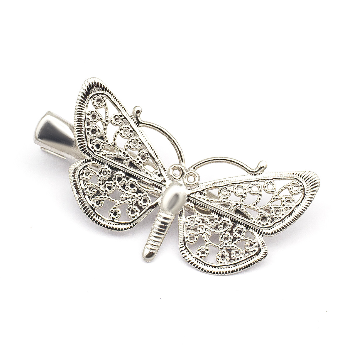 Шпилька Металева, Метелик із Латуні, Колір: Платина, Розмір: Довжина 43 мм, Ширина 25.5 мм, Товщина 10 мм, фото 1