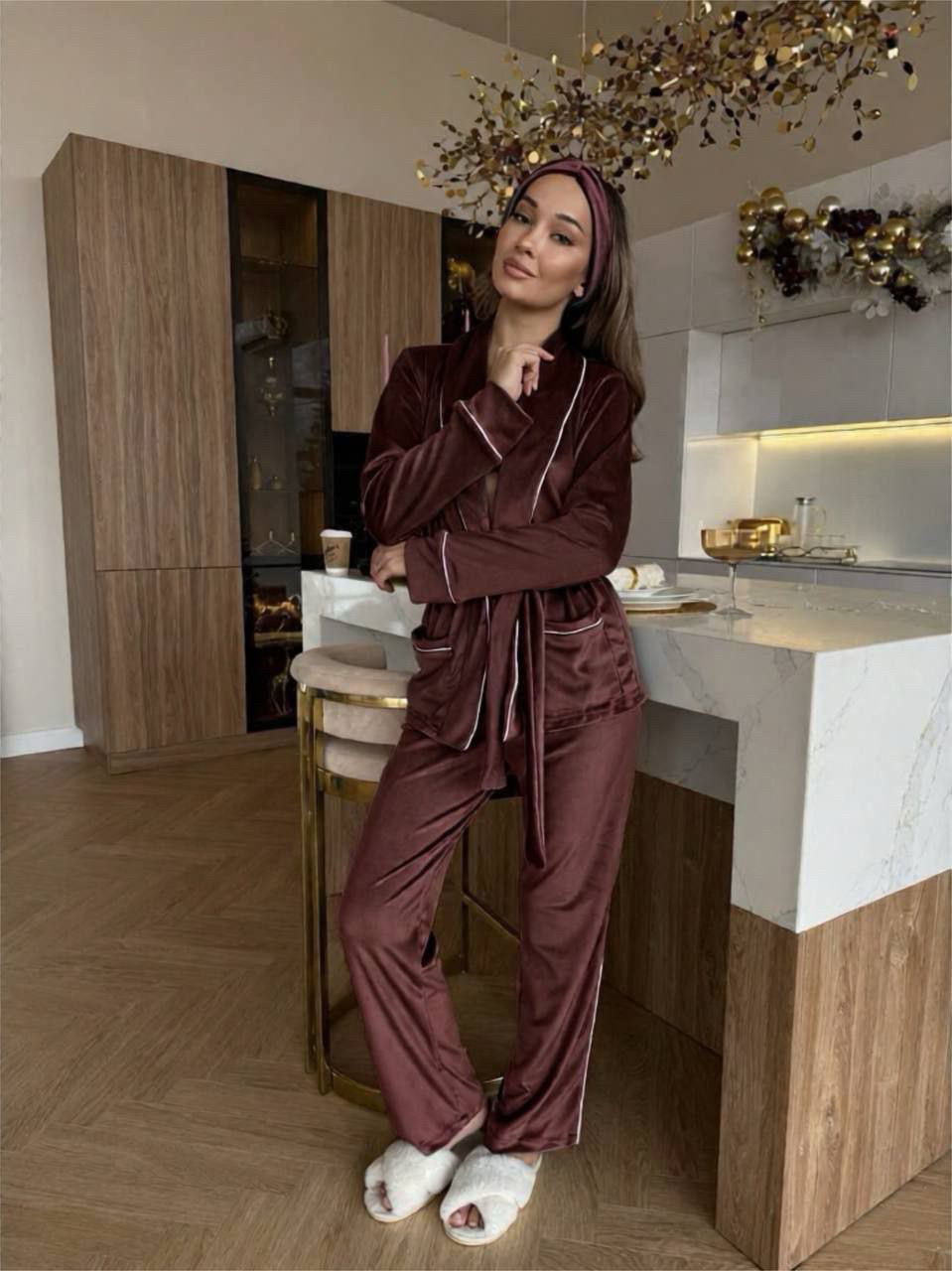 Жіноча велюрова піжама Домашня піжама жіноча Домашній костюм, фото 1