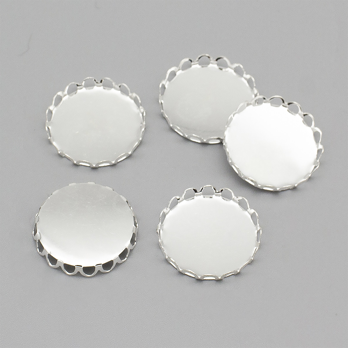 Сіттинг Круглий під Кабошон, Латунь, Колір: Срібло, Розмір: Діаметр 20 мм, 5 шт, фото 1